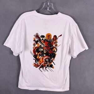 Uniqlo x Marvel T-Shirt Men's Size M White Crew Neck Double Sided Logo Comics